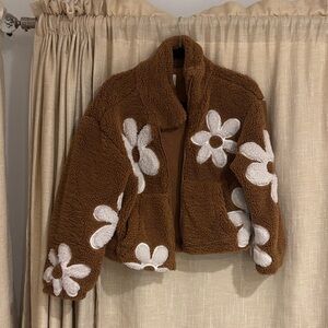 Thread & Supply Brown Puffer with White Floral Design